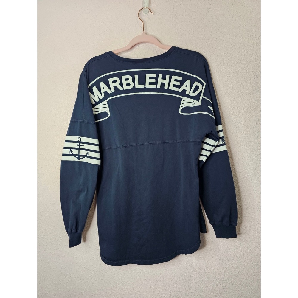 Spirit Jersey Marblehead‎ Navy Blue V-Neck Long Sleeve Anchor Graphic Small